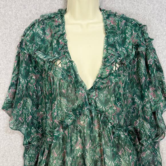 IRO Paris Date Top Blouse Size 38 Babydoll Ruffle Flutter Sleeve Semi Sheer Boho - Picture 2 of 16